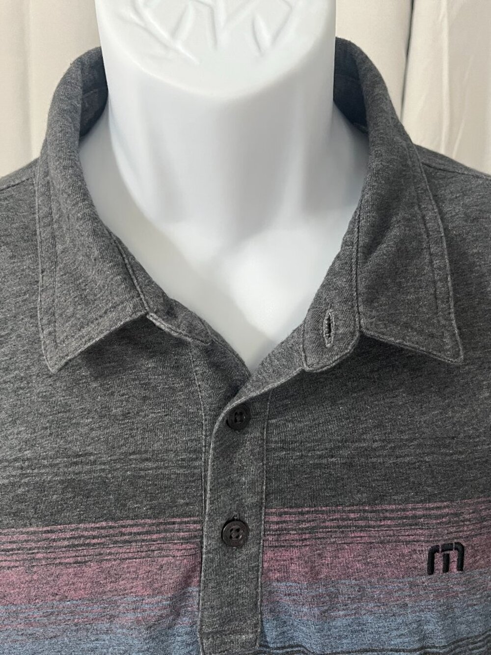 Travis Mathew ⛳ Men's XL Gray Blue Pink Golf Polo Shirt Short Sleeve 🔥